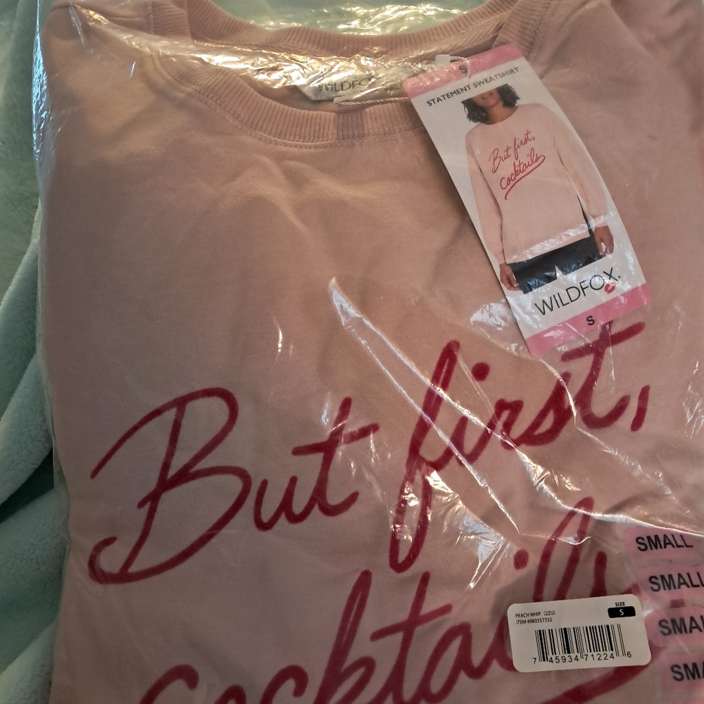But First, Cocktails Wildfox Blush Pink Graphic Top Size Small NIP